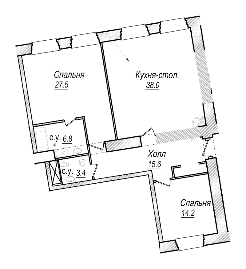 2-комнатная квартира 105.5 м², 5/7 эт., Комплекс апартаментов «Meltzer Hall»